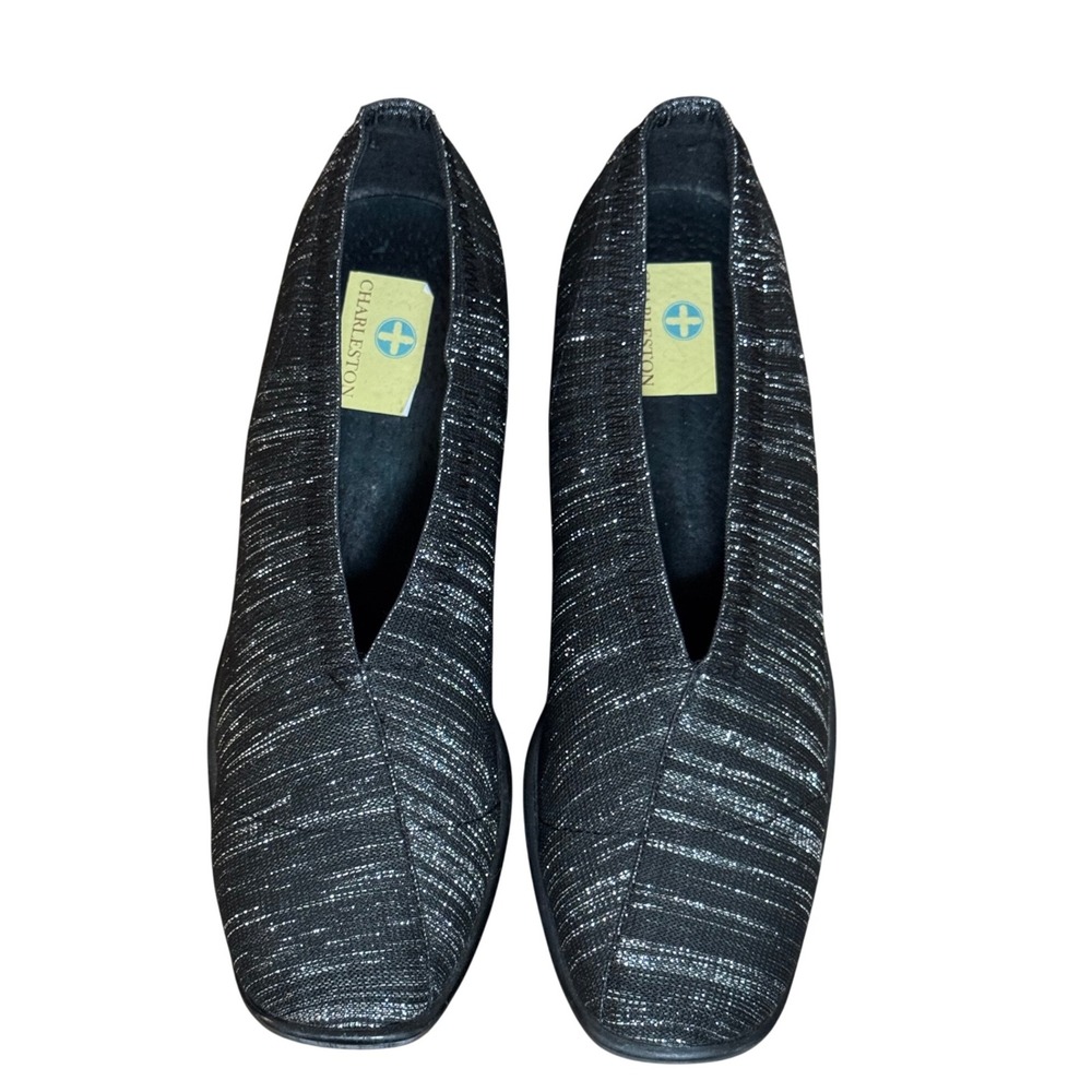 Charleston Shoe Company Black Wedge V Cut Comfort Knit Slip On Size 6 - Picture 2 of 6